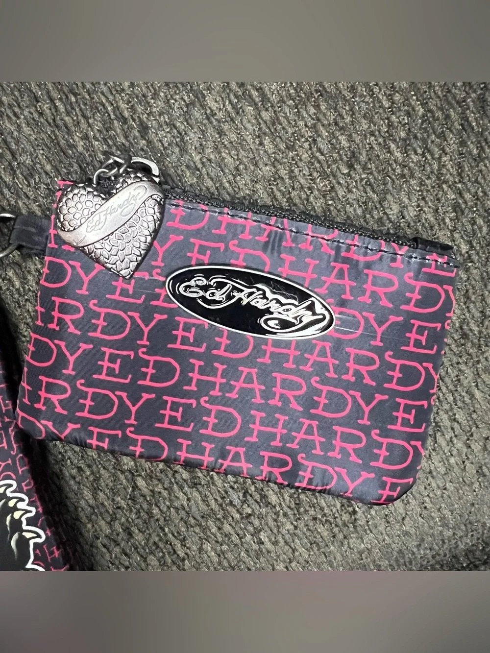 Ed Hardy Double Signature Wristlet - Black Panther/Rose NWT